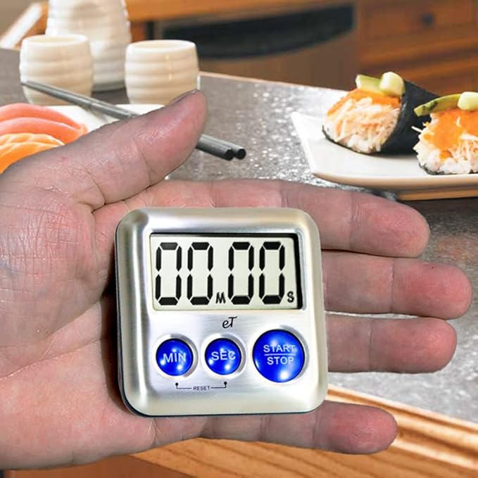 Elegant Digital Kitchen Timer Stainless Steel - Variety 8 Pack - Strong Magnet - Loud Alarm - Large Display - Auto Memory - Auto Shut-Off - (2 Each Silver, Lime, Plumberry, Charcoal 8-Pack) - Image 8