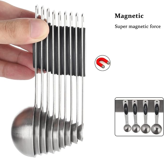 Magnetic Measuring Spoons Set of 9 Stainless Steel Stackable Measuring Spoons Heavy Duty Nesting Teaspoons Tablespoons for Measuring Dry and Liquid Ingredients - Image 5