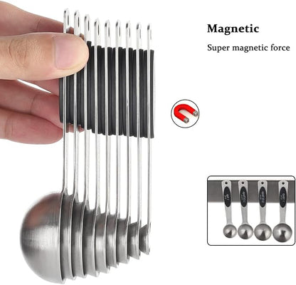 Magnetic Measuring Spoons Set of 9 Stainless Steel Stackable Measuring Spoons Heavy Duty Nesting Teaspoons Tablespoons for Measuring Dry and Liquid Ingredients - Image 5