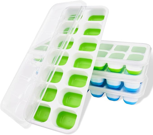 Ice Cube Trays, Silicone Easy-Release and Flexible 14-Ice Trays with Spill-Resistant Removable Lid, BPA Free, Durable and Dishwasher Safe, 4 Pack by Amytor