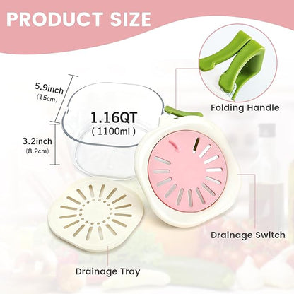 Fruit Vegetable Washer Cleaning Bowl with Strainer, Multifunctional Berry Strainer Container, Lettuce Storage Keeper for Fridge Organization, Kitchen Fruit Drainer Colander (Pink)