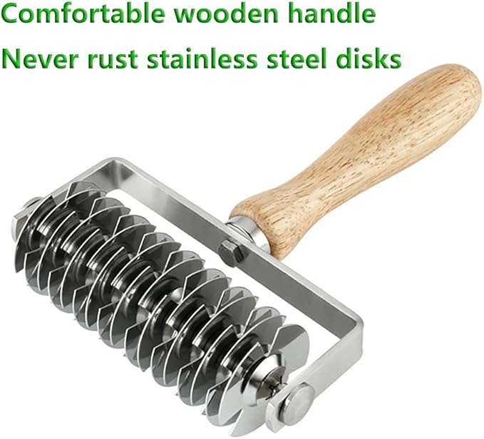 Stainless Steel Dough Lattice Roller Cutter with Wood Handle,Cookie Pie Dessert Pizza Bread Pastry Crust Roller Cutter