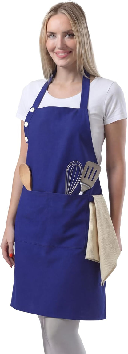 TOSHE Kitchen Apron Waterdrop Resistant Cotton Apron with adjustable Aprons for Women with Pockets 10 Color option Cooking Blue Apron (Navy Blue) by TOSHE