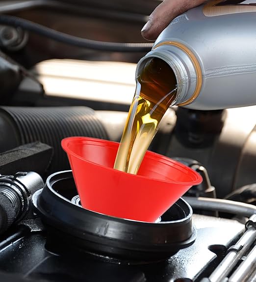 Arcimatto 3 Pack Automotive Oil Funnels Set, Right Angle Funnels, Car Plastic Long Neck Gas Fluid Funnel Kit with 23" Flexible Removable Hose for Water, Fuel, Oil Change