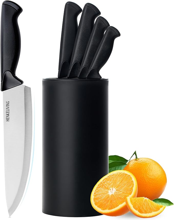 Knife Set, 6-Piece Kitchen Knife Set, German High Carbon Stainless Steel, Durable & Easy Clean Knife Block, Black by Unknown