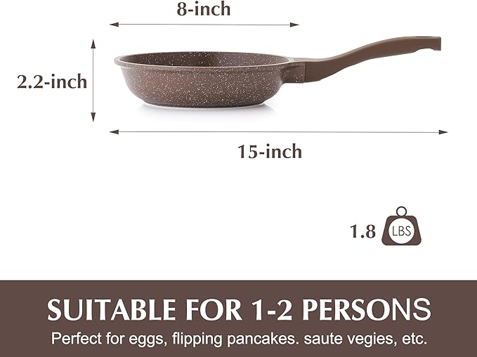 SENSARTE Nonstick Frying Pan Skillet, Non Stick Omelette Pan, Healthy Stone Cookware Chef's Pan PFOA Free, Toffee Brown (8 Inch) - Image 6