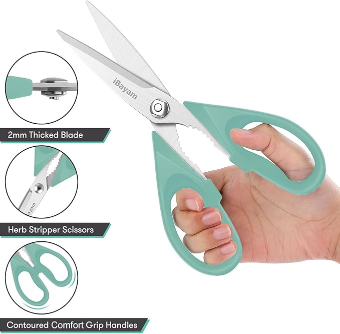 Kitchen Shears, iBayam Kitchen Scissors Heavy Duty Meat Scissors Poultry Shears, Dishwasher Safe Food Cooking Scissor All Purpose Stainless Steel Utility Scissor, 2-Pack (Aqua Sky) - Image 4
