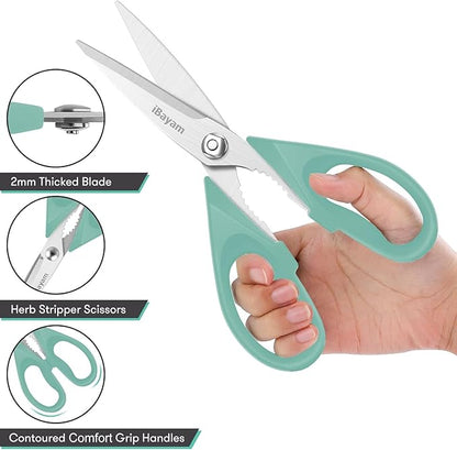 Kitchen Shears, iBayam Kitchen Scissors Heavy Duty Meat Scissors Poultry Shears, Dishwasher Safe Food Cooking Scissor All Purpose Stainless Steel Utility Scissor, 2-Pack (Aqua Sky) - Image 4