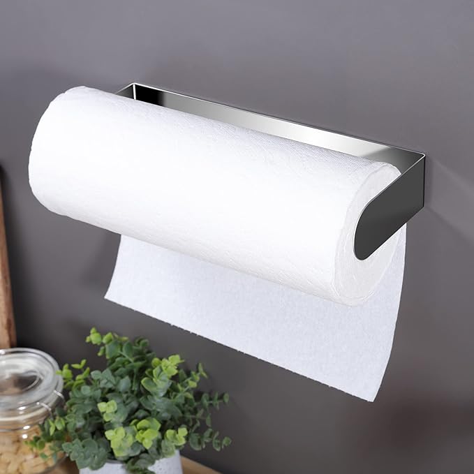 ZUNTO Adhesive Paper Towel Holder, Under Cabinet Paper Towel Rack for Kitchen - Great Space Saver, SUS 304 Stainless Steel (Polished) - Image 3