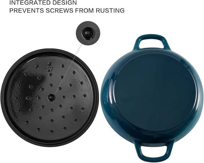 Flavehc Braiser Enameled Cast Iron Braiser 3 qt Braiser Pan with Lid DarkCyan Shallow Cast Iron Casserole Braiser Pan with Handels