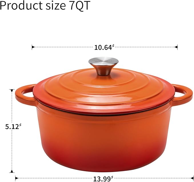 Enameled Cast Iron Dutch Oven - 7QT Pot with Lid,Oven Safe to 500°F,Heavy-Duty Cookware for Sourdough Bread Baking,Braising,Stews,Roasting Orange - Image 3