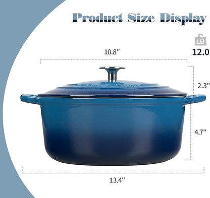 EDGING CASTING Enameled Cast Iron Dutch Oven Pot With Lid for Cooking, Bread Baking, Bread Oven, 5.5 Quart, Lake Blue - Image 3