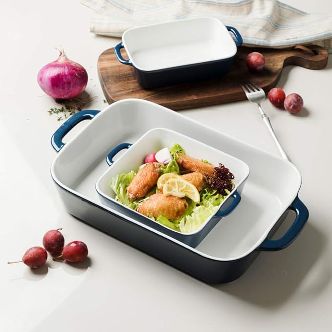 Sweejar Ceramic Bakeware Set, Rectangular Baking Dish for Cooking, Kitchen, Cake Dinner, Banquet and Daily Use, Casserole Dishes for Oven Porcelain Baking Pans (Navy) - Image 4