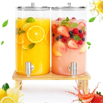 2 Pack 1.5 Gallon Drink dispenser with Stand，Glass Beverage Dispenser With Wood Stand, 18/8 Stainless Steel Spigot and Labels Large Water Drink Dispensers for Parties, Lemonade,Juice, Tea - Image 2