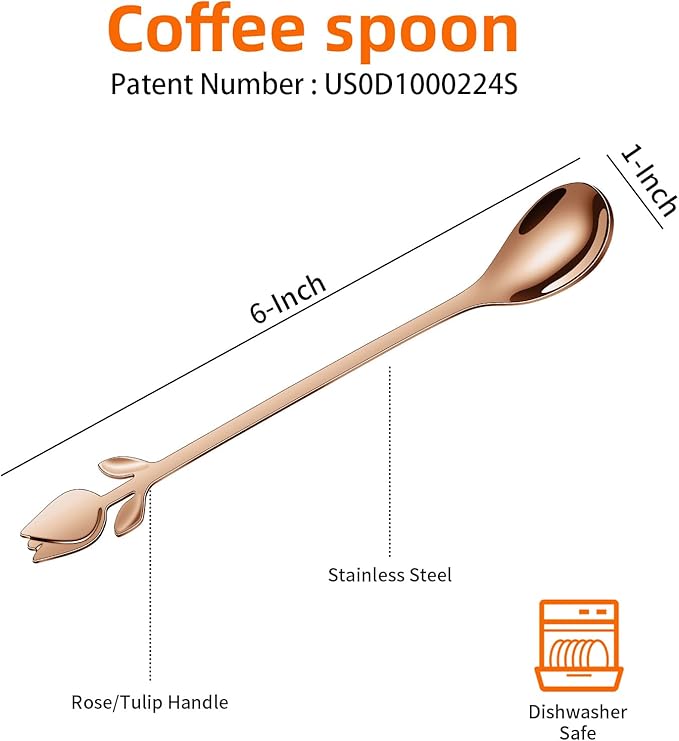 Rose Gold Tulip/Rose Handle 12-Pcs Mini Coffee Spoons Set - 6" Stainless Steel for Espresso, Tea, Dessert - Ideal for Demitasse & Small Servings - Image 2