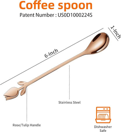 Rose Gold Tulip/Rose Handle 12-Pcs Mini Coffee Spoons Set - 6" Stainless Steel for Espresso, Tea, Dessert - Ideal for Demitasse & Small Servings - Image 2