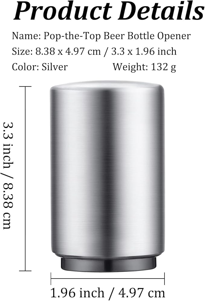 Premium Beer Bottle Opener (Silver), 1 PC Stainless Steel Automatic Push Down No Damage Quick to Open Small Portable Bottle Cap Openers for Home Bars Picnic Camping Hiking - Image 3