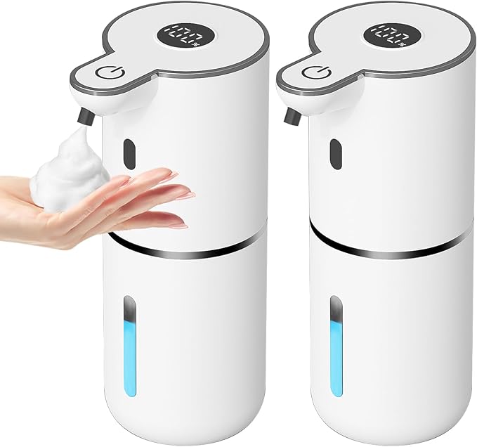 OHIFAST 2 Pack Automatic Foaming Soap Dispenser Touchless, USB Rechargeable Smart Hand Soap Dispenser, 6-Level Adjustable, 12.8oz/380mL Wall Mount for Bathroom Kitchen Dish Soap-White by OHIFAST