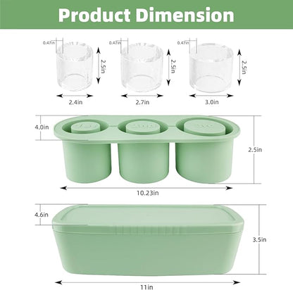 Tcamp Ice Cube Tray for 30 oz Tumbler Cup Ice Mold, 3 Pcs Silicone Hollow Cylinder Ice Tray with Lid and Bin for Freezer, Ice Drink, Juice, Whiskey, Cocktail (Green)