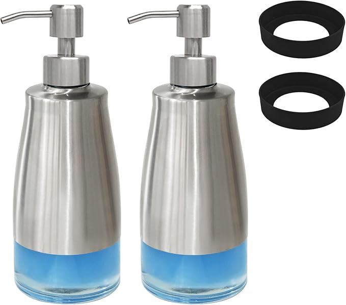 AUMIO Soap Dispenser with Non-Slip Silicone Pad - 2 Pack, Stainless Steel Case Glass Liner Hand Pump for Kitchen and Bathroom by AUMIO