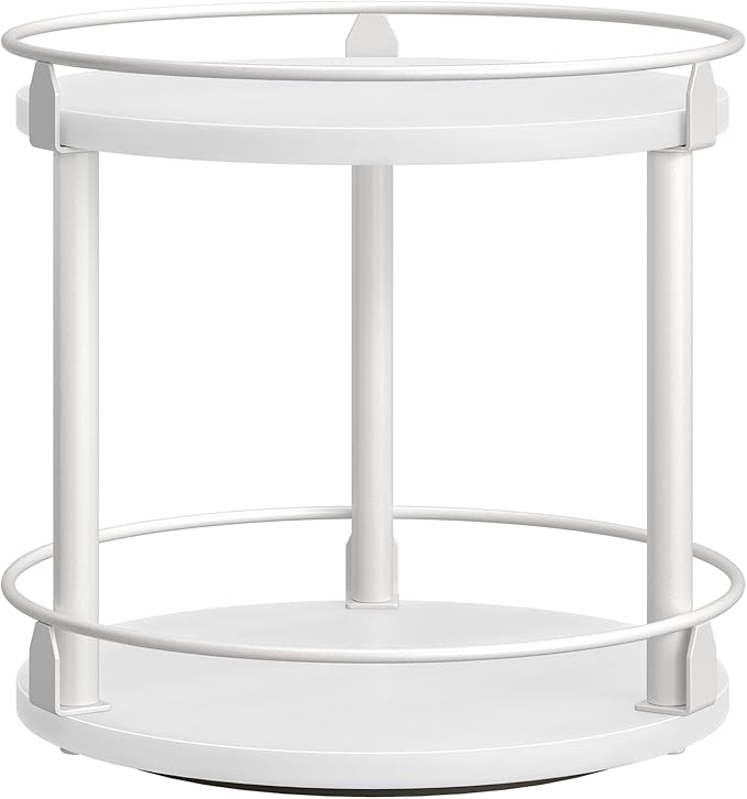 YATINEY Lazy Susan Organizer, Rotating Spice Rack, 2 Tier Spice Turntable Organizer, Industrial Turntable Spice Holder, for Kitchen Countertop, Compact and Versatile, White SR22WW by Yatiney