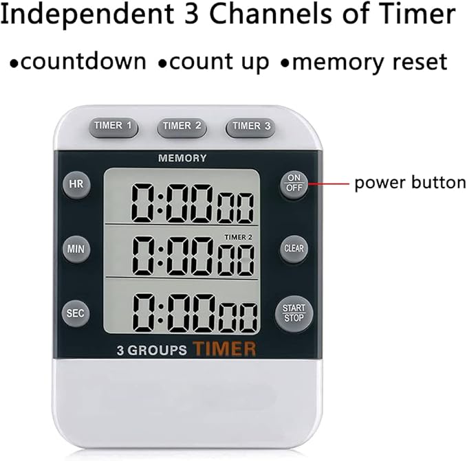 Digital Dual Kitchen Timer for Cooking, 3 Channels Count Down/up Triple Multi Timers for Food, Magnetic Memory-Preset Large-Display Adjustable Alarm Volume, 3A Battery Included - Image 3