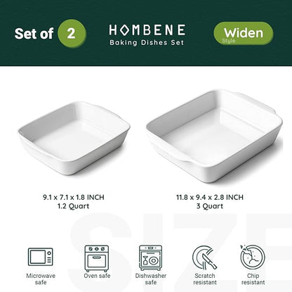 HOMBENE Casserole Dish Set for 2,Ceramic Baking Pan, Ceramic Baking Dish, Bakeware for Baking, Kitchen Decor, Microwave Oven Safe,Kitchen Decor (1.2QT/3QT) - Image 2