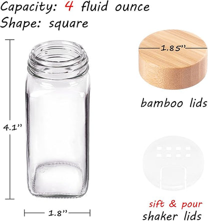 Churboro 24 Spice Jars with Labels & Bamboo Lids - 4 Oz Glass Containers with Shaker Lids, 547 Spice Labels of 3 Different Types Seasoning Jars for Spice Rack, Cabinet, or Drawer - Image 2