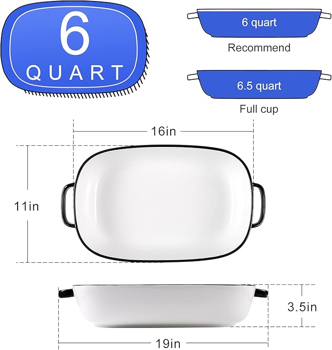 6 Quart Large Rectangular Baking Dish, 16x11 Inches Ceramic Baking Pan Casserole Dish for Cooking,Kitchen and Daily Use, Safe for Oven Microwave Refrigerator Disinfection Cabinet and Dishwasher,White - Image 3