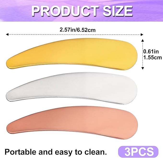 Pndeyo 3pcs Mini Metal Makeup Spatula, Reusable Cosmetic Cream Spatulas Spoon, Skincare Scoop Applicator Facial Massage Beauty Tools for Mixing and Sampling Face Eye Cream- Silver & Gold & Rose Gold