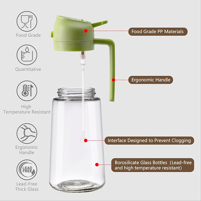 SWEET VIEW 2PCS Oil Sprayer for Cooking, 16oz/470ml Glass Oil Dispenser/Pour Bottle, Kitchen Accessories, Kitchen Gadgets for Air Fryer, Salad, BBQ, with Stickers (Green,White) - Image 6
