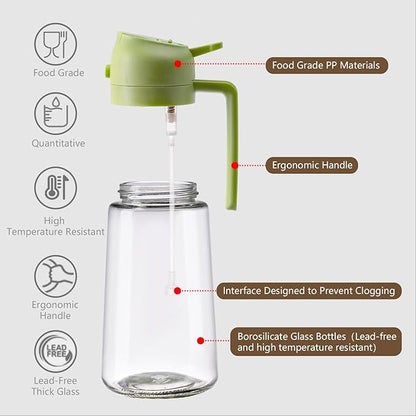SWEET VIEW 2PCS Oil Sprayer for Cooking, 16oz/470ml Glass Oil Dispenser/Pour Bottle, Kitchen Accessories, Kitchen Gadgets for Air Fryer, Salad, BBQ, with Stickers (Green,White) - Image 6