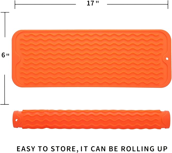 MicoYang Silicone Dish Drying Mat for Multiple Usage,Easy clean,Eco-friendly,Heat-resistant Silicone Mat for Kitchen Counter,Sink,Bar,Bottle,or Cup Orange M 17 inches x 6 inches - Image 2
