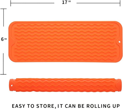 MicoYang Silicone Dish Drying Mat for Multiple Usage,Easy clean,Eco-friendly,Heat-resistant Silicone Mat for Kitchen Counter,Sink,Bar,Bottle,or Cup Orange M 17 inches x 6 inches - Image 2