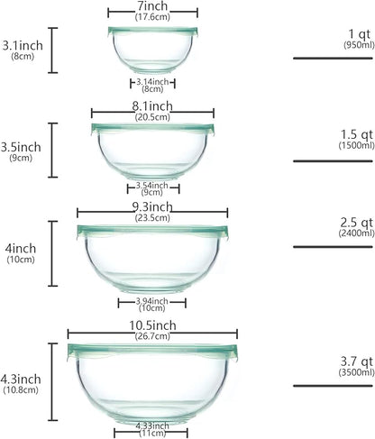 Luvan Glass Mixing Bowl with Airtight Lids, (1QT, 1.5QT, 2.5QT, 3.7QT), 8-piece Kitchen Salad Bowls Clear Nesting Big Cooking Bowl, Microwave Oven Safe for Meal Prep,storage,Baking,Serving - Image 2