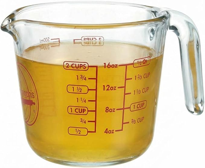 Mrs. Anderson's Baking Glass Measuring Cup, Borosilicate Glass, Precision Measures, For Hot And Cold Liquids, 2 Cup Capacity