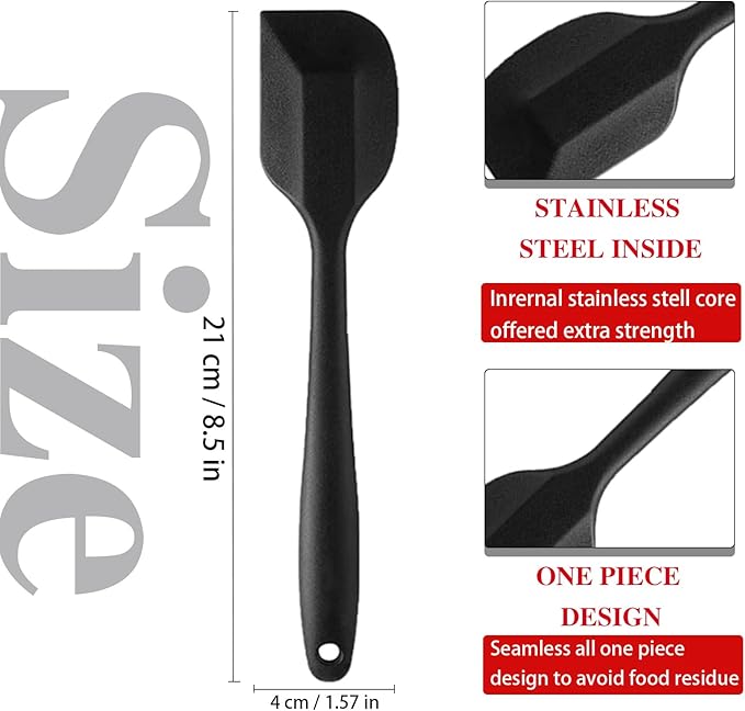 8 Pieces Silicone Spatula, 8.5 inch Non-stick Spatulas with Stainless Steel Core,Heat Resistant-500?, Food Grade Silicone, Dishwasher Safe, for Mixing,Cooking,Baking (Black) - Image 3