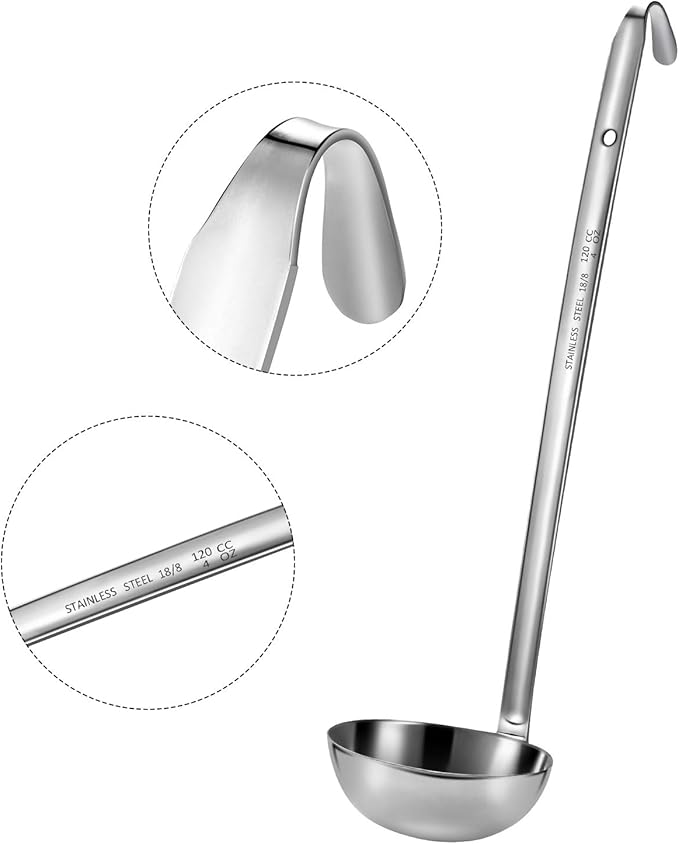 meekoo 3 Pieces Stainless Steel Ladle Soup Handle Ladle with Pouring Rim for Kitchen Cooking Soup Sauce (4 oz) - Image 4