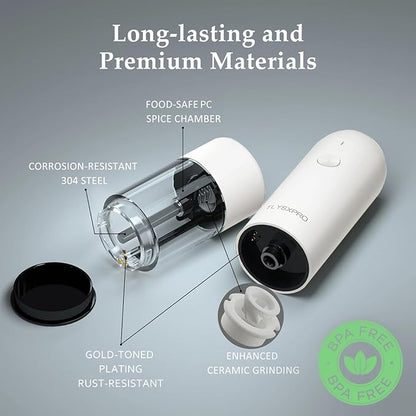 Electric Salt and Pepper Grinder Set, USB Rechargeable, Automatic Salt and Pepper Mill Grinder with Adjustable Coarseness, Electric Salt Shakers, LED Light, Refillable (2 Packs, Black&White) - Image 3