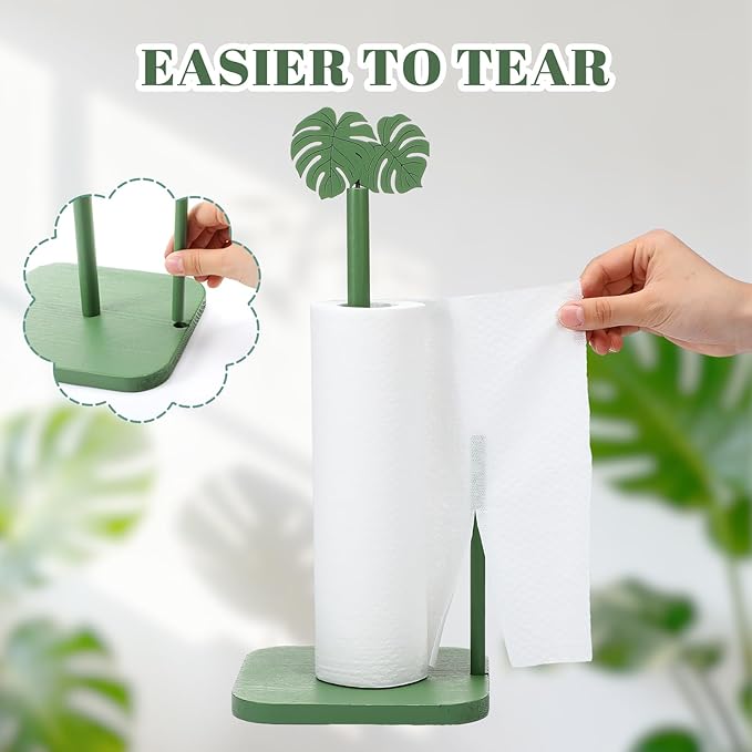 Leinuosen Monstera Leaves Paper Towel Holder Tropical Monstera Wooden Paper Towel Holder Green Ocean Tropical Bathroom Accessories Kitchen Roll Stand Organizer Standing Apartment Housewarming Gift