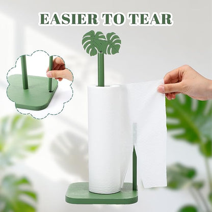 Leinuosen Monstera Leaves Paper Towel Holder Tropical Monstera Wooden Paper Towel Holder Green Ocean Tropical Bathroom Accessories Kitchen Roll Stand Organizer Standing Apartment Housewarming Gift