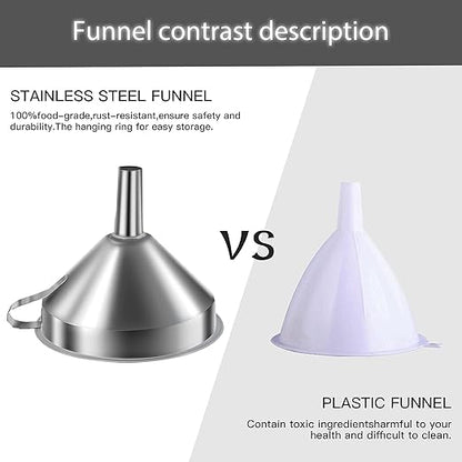 Stainless Steel Funnels for Kitchen Use, Kitchen Metal Funnel Set with Strainer Stainless Steel Funnels for Filling Bottles, Food Grade Funnel Set of 3 Transfer for Liquids Spices - Image 2
