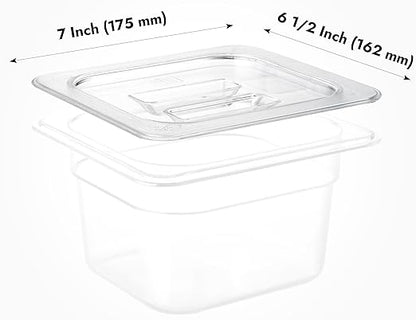 CURTA 6 Pack NSF Food Pan Cover, 1/6 Size Clear Polycarbonate Lid with Handle for Commercial Food Pan, Dishwasher & Freezer Safe Plastic Clear