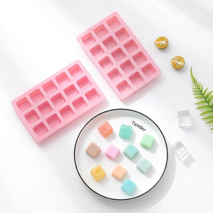 Cute Ice Cube Trays Silicone Chocolate Mold Wax Melt Molds Easy Release Ice Trays Non-Stick Chocolate Soap Pudding Jello Ice Cube Tray (2pcs Square)