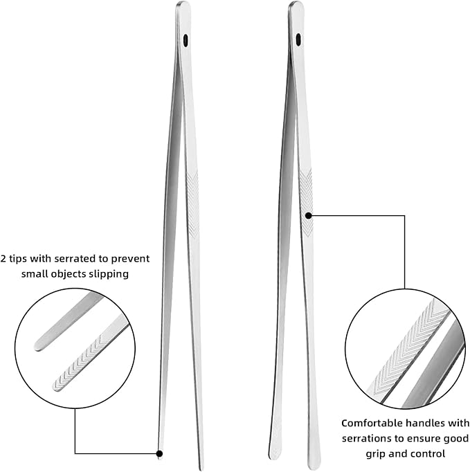 ChefBee Kitchen Cooking Tongs Tweezers - 2PCS 12" Stainless Steel Kitchen Utensils, Metal Fine Tweezers Tongs with Precision Serrated Tips for Chef, Serving Food, Grill, Culinary, Pasta, Salad, BBQ - Image 3