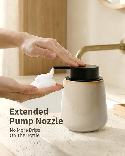 Bosilunlife Ceramic Foaming Soap Dispenser - 12Oz Bathroom Countertop Kitchen Dish Soap Pump Dispenser Foam Soap Dispenser - Greige with Speckle