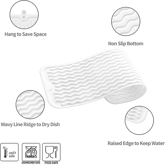 MicoYang Silicone Dish Drying Mat for Multiple Usage,Easy clean,Eco-friendly,Heat-resistant Silicone Mat for Kitchen Counter,Sink,Bar,Bottle,or Cup White M 17 inches x 6 inches - Image 3