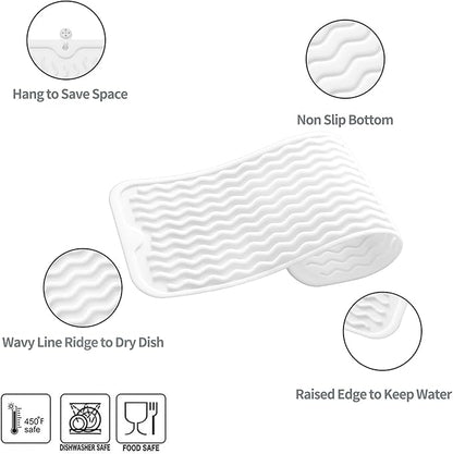 MicoYang Silicone Dish Drying Mat for Multiple Usage,Easy clean,Eco-friendly,Heat-resistant Silicone Mat for Kitchen Counter,Sink,Bar,Bottle,or Cup White M 17 inches x 6 inches - Image 3