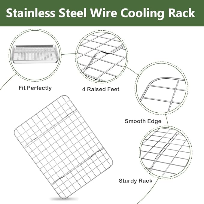 ROTTAY Small Baking Sheet Pan with Wire Rack Set [2 Pans + 2 Racks], 1/8 Stainless Steel Cookie Sheets for Oven, Warp Resistant & Heavy Duty & Rust Free, Size 9 x 7 x 1 Inches - Image 5