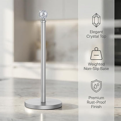 Paper Towel Holder Countertop Silver, Unique Silver Ball Decor,Brass Paper Towel Holder for Kitchen - Sturdy, Durable, and Elegant Home Decor for Kitchen